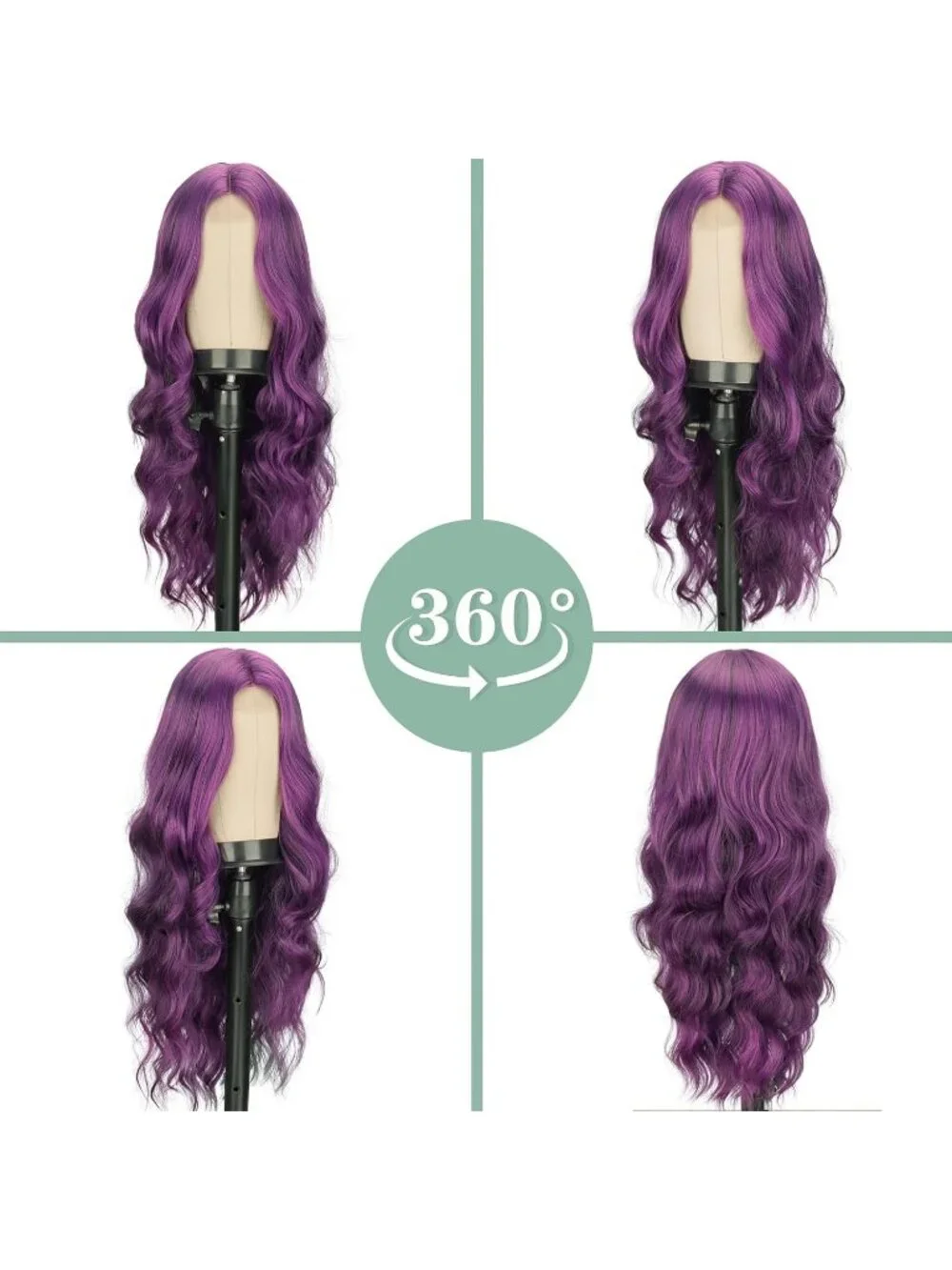 Women's Purple 26 Inch Natural Synthetic Modern Long Curly Wavy Fiber Wigs